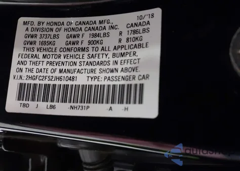 2018 Honda Civic Lx из США, поврежденный, VIN 2HGFC2F52JH610481